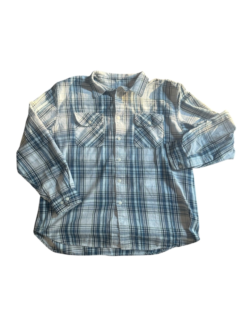 Pendleton Men’s XXL Plaid Flannel Shirt Blue Gray 100% Cotton Double Pocket